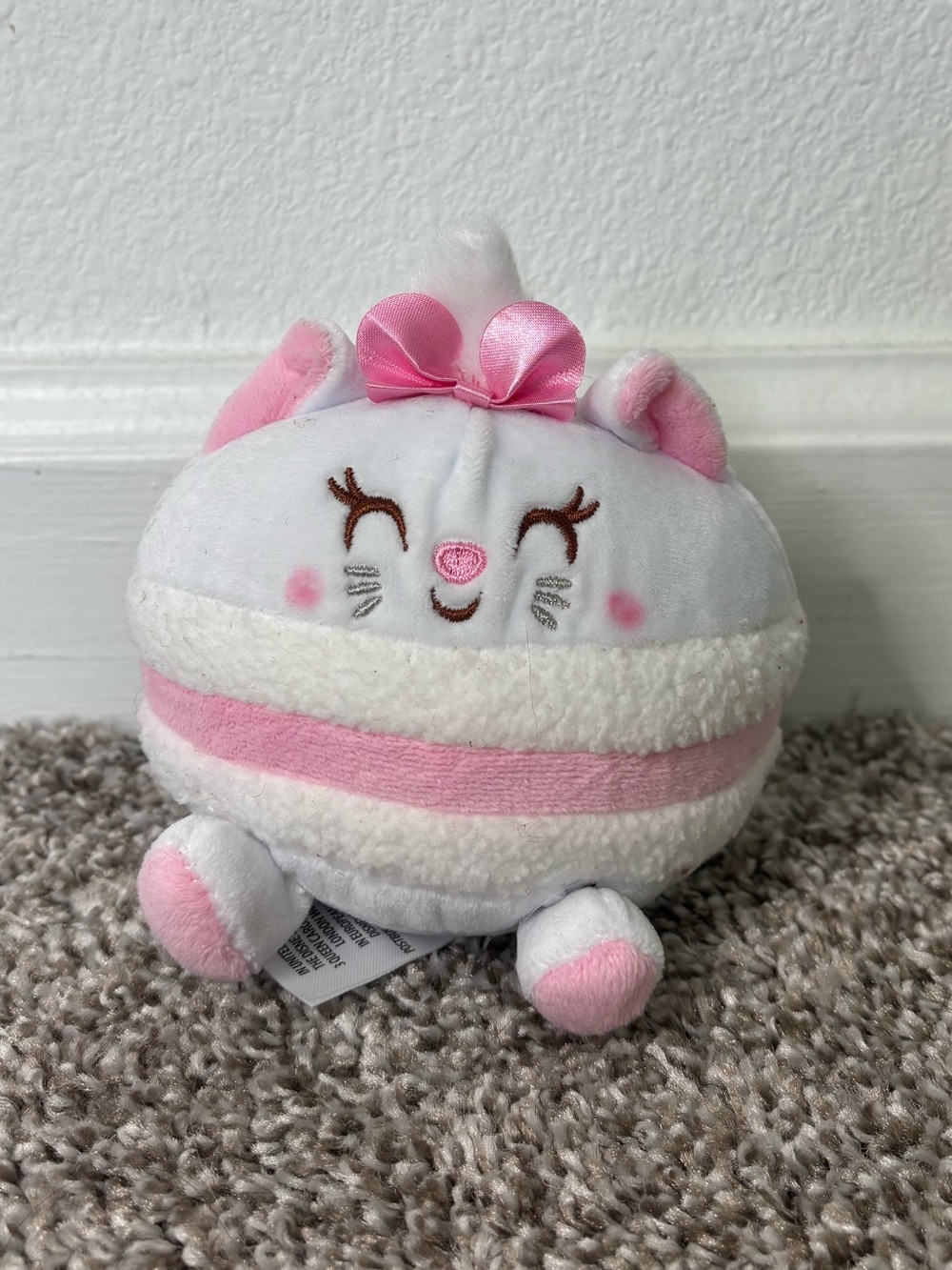 Disney Marie Macaron Pink & White Plush with Bow